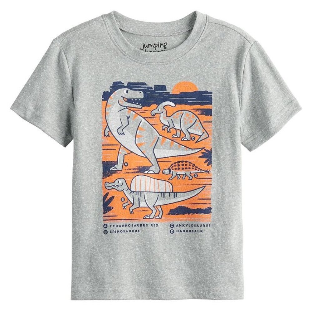 Toddler Boy Dinosaur Graphic Tee Light Grey Cotton Blend